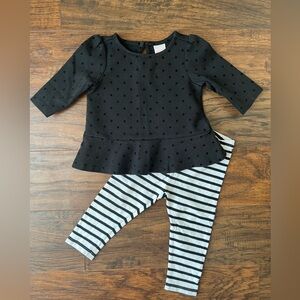Janie and Jack black peplum shirt with black and white striped